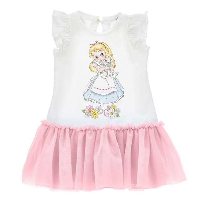 Picture of PRE-ORDER Monnalisa Bebe Girls Alice In Wonderland Tulle Jersey Dress - Pink