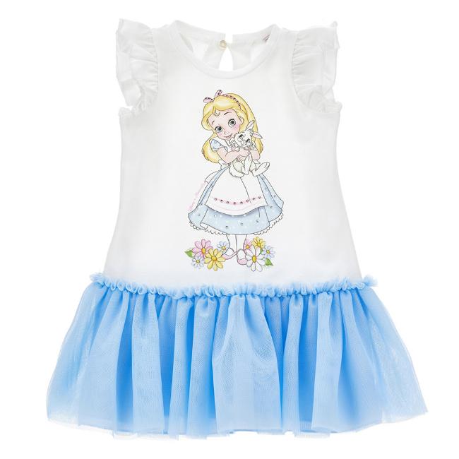 Picture of PRE-ORDER Monnalisa Bebe Girls Alice In Wonderland Tulle Jersey Dress - Blue