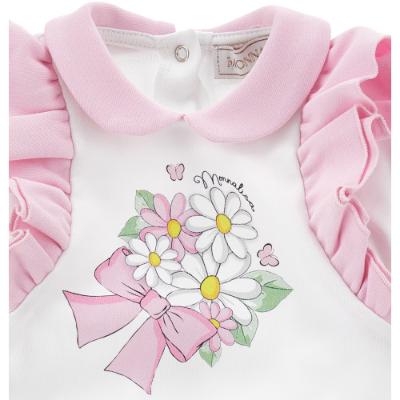 Picture of PRE-ORDER Monnalisa Bebe Girls Alice In Wonderland Babygrow, Hat & Bib Set - White Pink