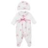 Picture of Monnalisa Bebe Girls Roses Babygrow & Hat Set - White Pink