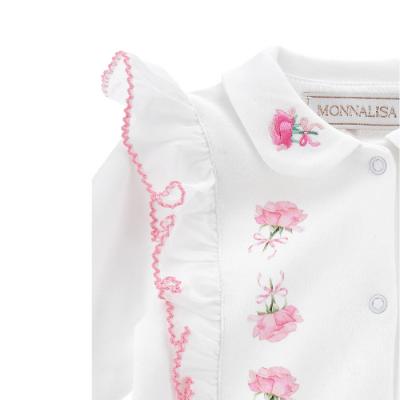 Picture of Monnalisa Bebe Girls Embroidered Roses Babygrow - White Pink