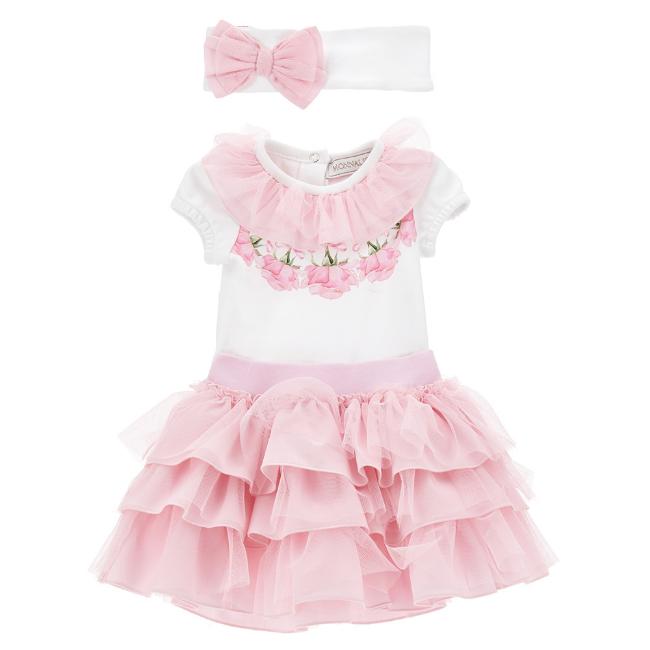 Picture of Monnalisa Bebe Girls 3 Piece Tulle Skirt Set - Pink