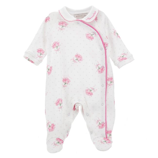 Picture of Monnalisa Bebe Girls Polka Roses Babygrow - White Pink