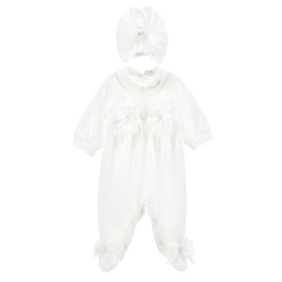 Picture of PRE-ORDER Monnalisa Bebe Girls Lace Bow Babygrow & Hat Set - Ivory