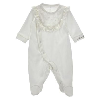 Picture of PRE-ORDER Monnalisa Bebe Girls Embroidered Satin Rose Babygrow - Ivory