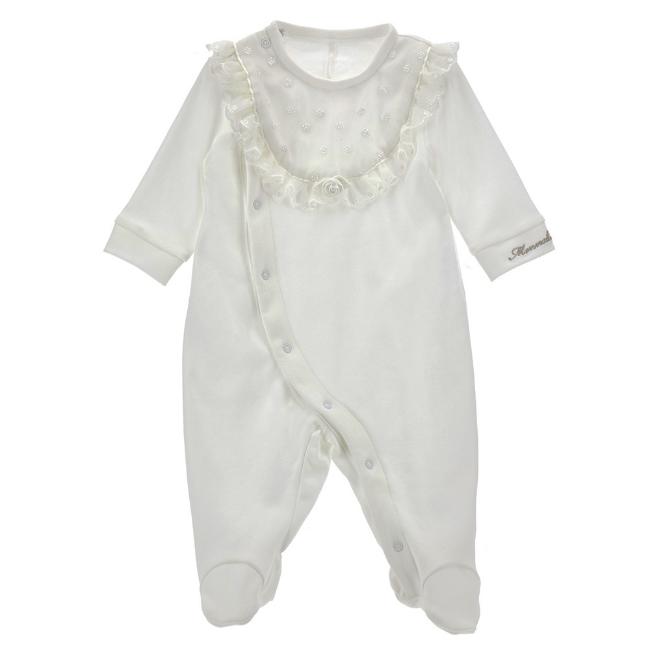 Picture of PRE-ORDER Monnalisa Bebe Girls Embroidered Satin Rose Babygrow - Ivory