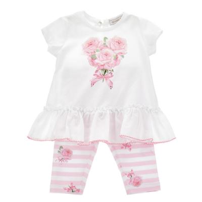 Picture of Monnalisa Bebe Girls Roses & Stripes Legging Set - White Pink