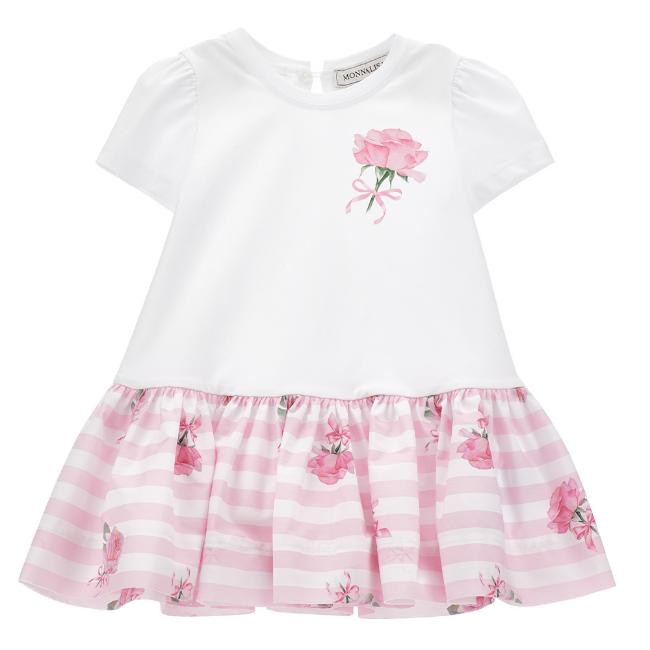 Picture of Monnalisa Bebe Girls Roses & Stripes Dress - Pink