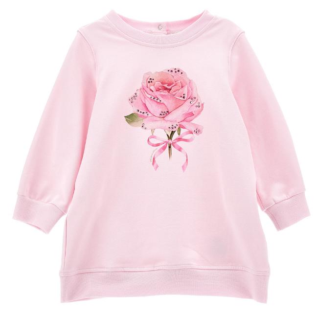 Picture of Monnalisa Bebe Girls Roses Sweatshirt Dress - Pink