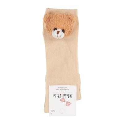 Picture of Meia Pata Knee Socks With Fuzzy Bear - Champagne