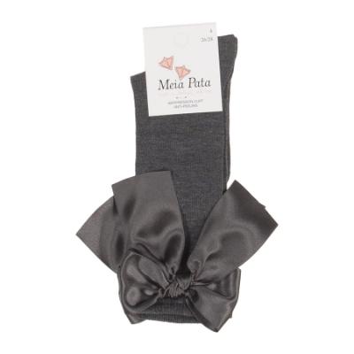 Picture of Meia Pata Extra Large Satin Bow Knee Socks - Dark Grey