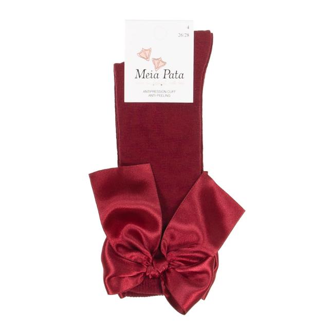 Picture of Meia Pata Extra Large Satin Bow Knee Socks - Burgundy