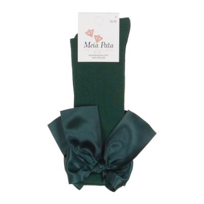 Picture of Meia Pata Extra Large Satin Bow Knee Socks - Bottle Green