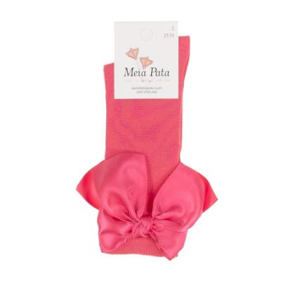 Picture of Meia Pata Extra Large Satin Bow Knee Socks - Carmine Fuchsia Pink