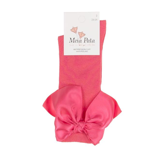 Picture of Meia Pata Extra Large Satin Bow Knee Socks - Carmine Fuchsia Pink