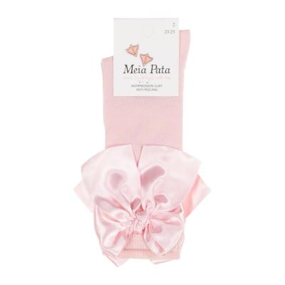 Picture of Meia Pata Extra Large Satin Bow Knee Socks - Baby Pink