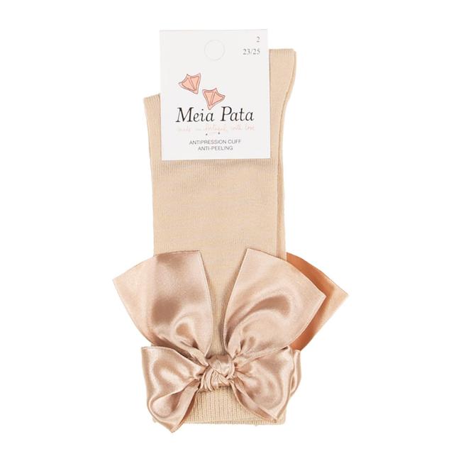 Picture of Meia Pata Extra Large Satin Bow Knee Socks - Champagne Beige