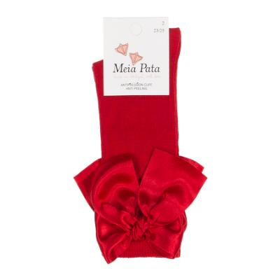 Picture of Meia Pata Extra Large Satin Bow Knee Socks - Red