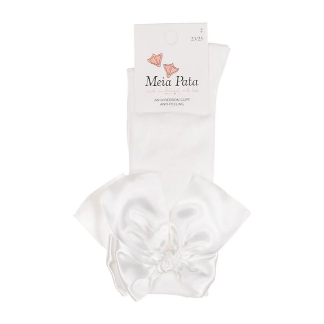 Picture of Meia Pata Extra Large Satin Bow Knee Socks - White