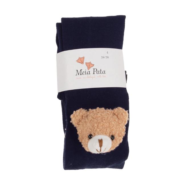 Picture of Meia Pata Tights With Fuzzy Bear - Navy Blue