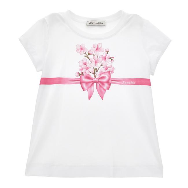 Picture of Monnalisa Girls Bambi Bow T-shirt - White Pink