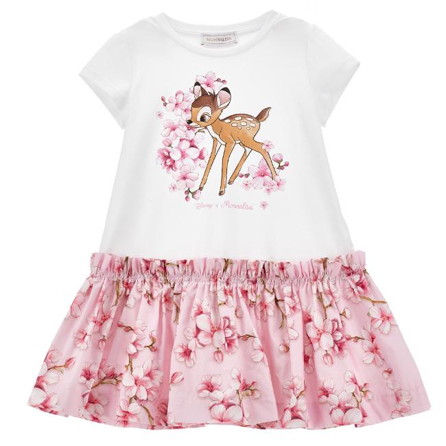 Picture of Monnalisa Girls Bambi Jersey Mix Dress - White Pink