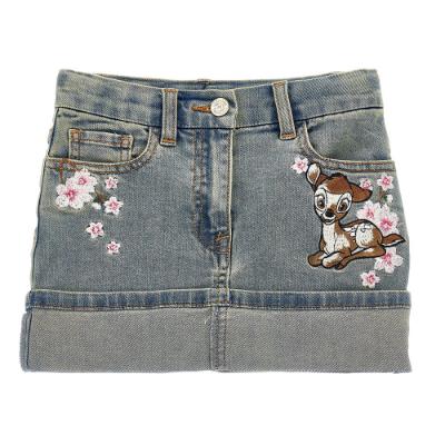 Picture of Monnalisa Girls Bambi Floral Denim Skirt - Stone Grey