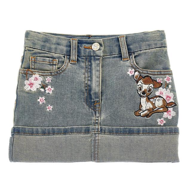 Picture of PRE-ORDER Monnalisa Girls Bambi Floral Denim Skirt - Stone Grey