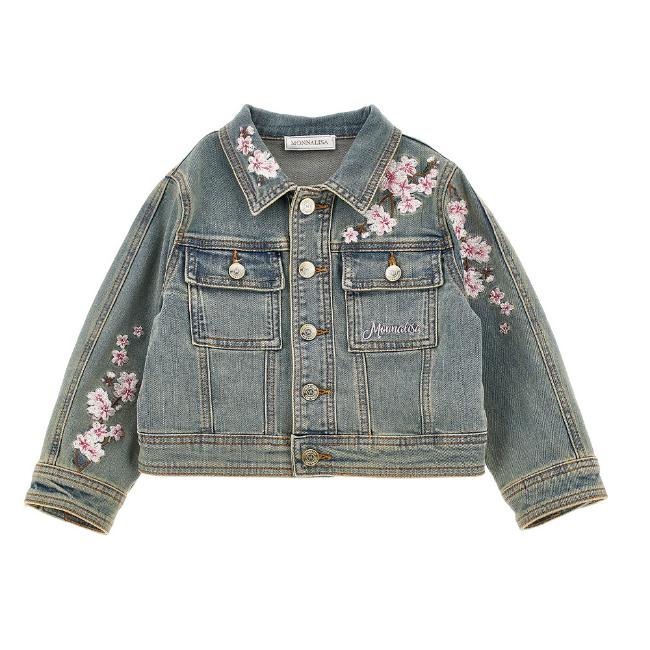 Picture of PRE-ORDER Monnalisa Girls Bambi Floral Denim Jacket - Stone