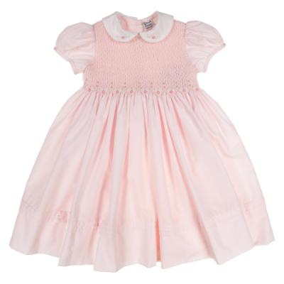 Picture of Sarah Louise Girls Smocked Bodice Puff Sleeve Dress - Pale Pink