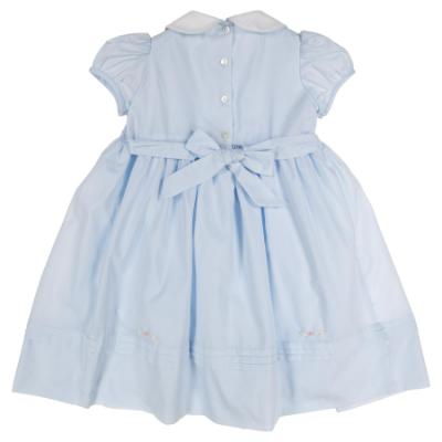 Picture of Sarah Louise Girls Smocked Bodice Puff Sleeve Dress - Pale Blue