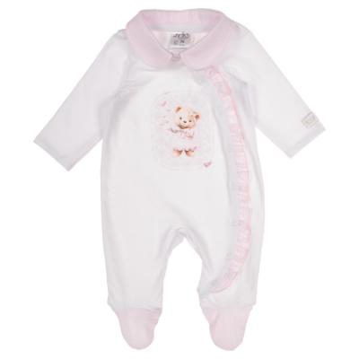 Picture of Jamiks Kids Baby Girls Neia Teddy Babygrow - White Pink