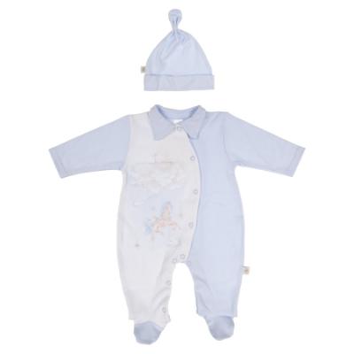 Picture of First Baby Boys Boxed Unicorn Print Babygrow Hat & Swaddle Set X 3 - Pale Blue