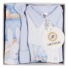 Picture of First Baby Boys Boxed Vintage Pram Print Babygrow Hat & Swaddle Set X 3 - Pale Blue