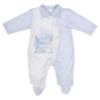 Picture of First Baby Boys Boxed Vintage Pram Print Babygrow Hat & Swaddle Set X 3 - Pale Blue