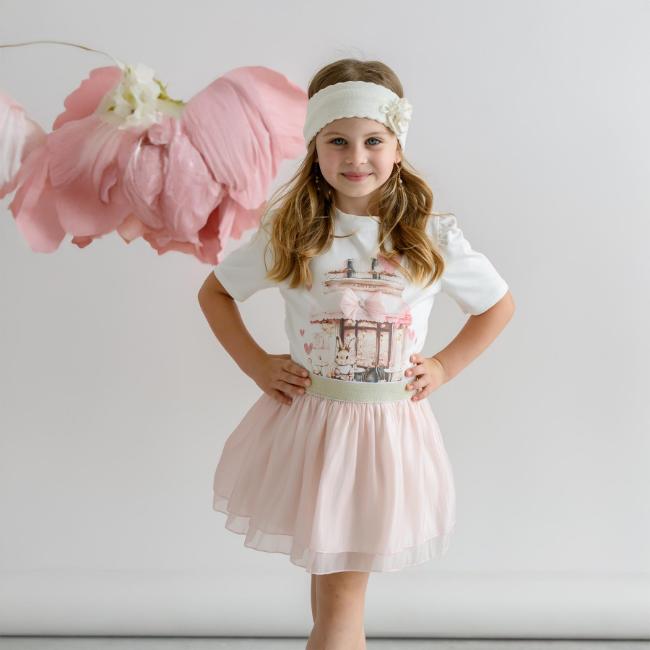 Picture of Jamiks Kids Girls Amata Love Bunny Top & Tulle Skirt Set X 2  - Ivory Pink 