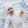 Picture of Jamiks Kids Baby Boys Ege Fairytale Babygrow Hat Swaddle Set X 3 - Ivory Pale Blue