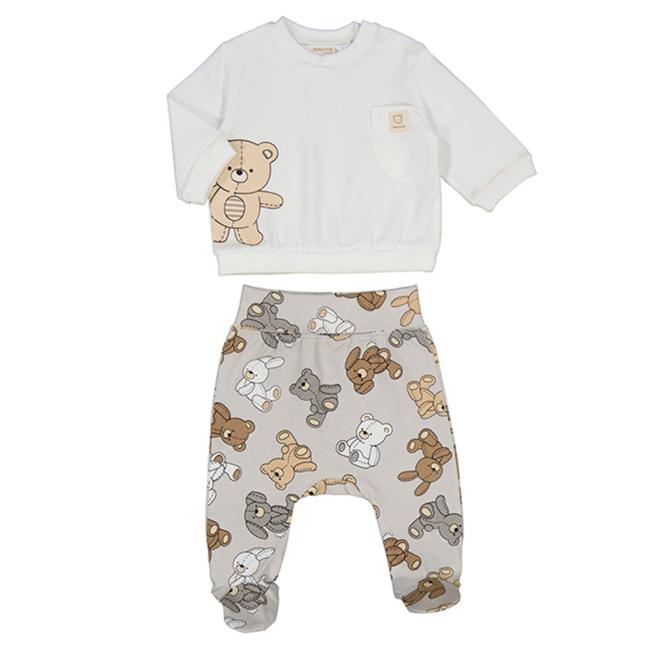 Picture of Mayoral Newborn Boys Jersey Teddy Trouser Set - White Beige