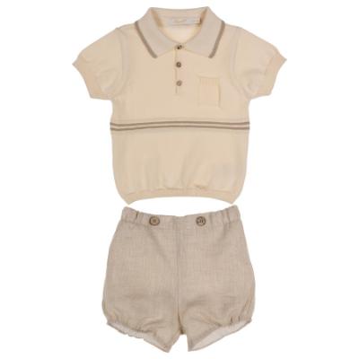 Picture of Rigola Baby Boys Organic Knit Polo Top & Shorts Set - Beige