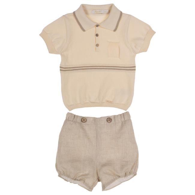 Picture of Rigola Baby Boys Organic Knit Polo Top & Shorts Set - Beige