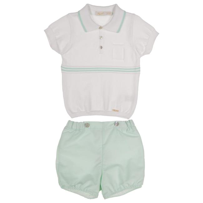 Picture of Rigola Baby Boys Organic Knit Polo Top & Shorts Set - White Green Water