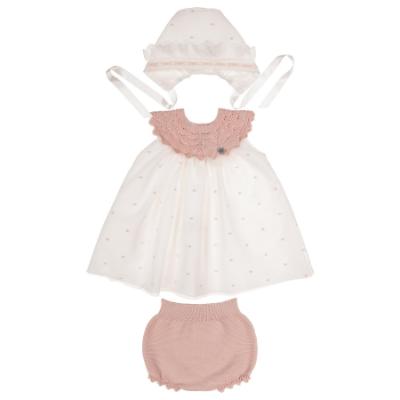 Picture of Granlei Baby Girls Dress Bonnet & Panties Set X 3 - Ivory Pale Pink