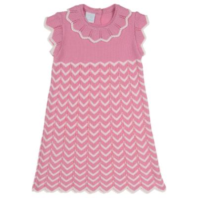 Picture of Granlei  Girls Knitted ZigZag Dress - Fucsia Pink White