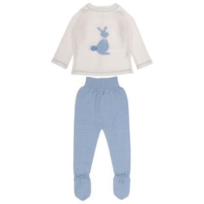 Picture of Granlei Baby Boys Soft Knit Bunny Sweater & Pant Set X 2 - White Blue