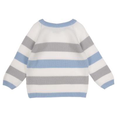 Picture of Granlei  Boys Raised Knit Stripe Jumper - White Blue Grey