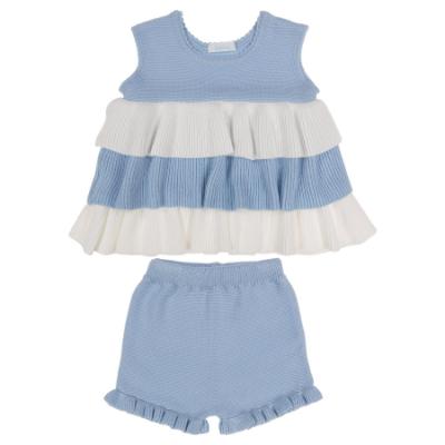 Picture of Granlei  Girls Knitted Ruffle Top & Shorts Set X 2 - Blue White