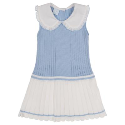 Picture of Granlei  Girls Knitted Pleated Dress With Oversized Collar - White Blue 