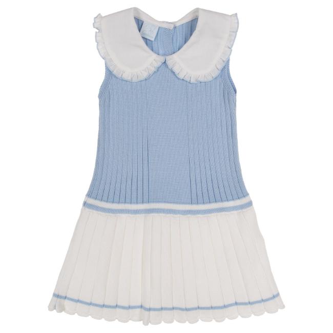 Picture of Granlei  Girls Knitted Pleated Dress With Oversized Collar - White Blue 