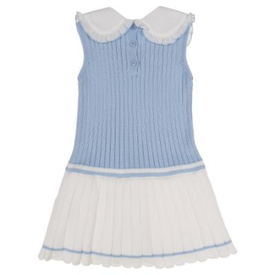 Picture of Granlei  Girls Knitted Pleated Dress With Oversized Collar - White Blue 