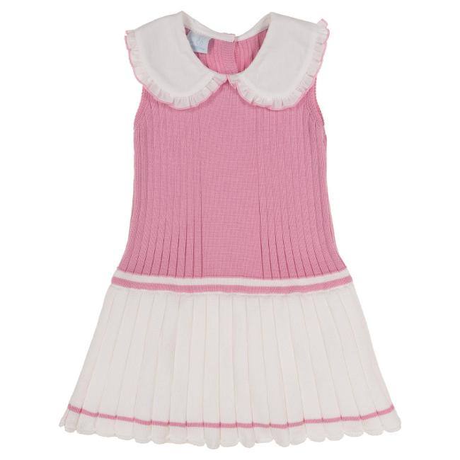 Picture of Granlei  Girls Knitted Pleated Dress With Oversized Collar - Fucsia Pink White